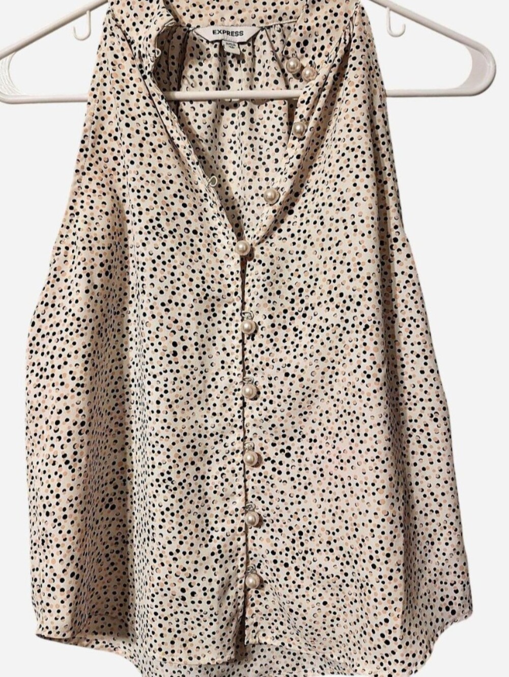 Express Cream Pink Pearl Button Polka Dot Sleeveless Button-Front Top, Size XS